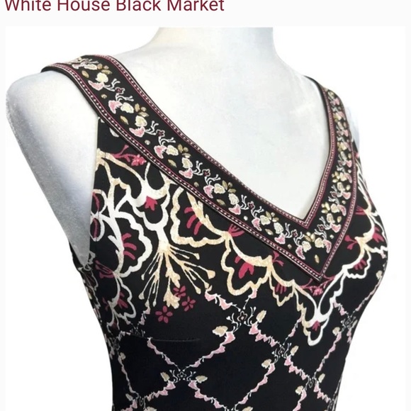 White House Black Market Plus Embroidered V-Neck Flounce-Hem Knit Sheath Dress - Picture 2 of 10